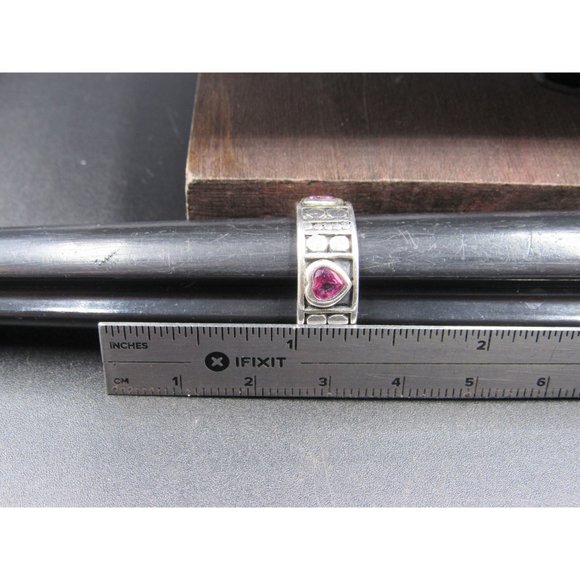 Size 6.25 Sterling Silver Pink Topaz Heart Gemstones Band Ring - Picture 7 of 8